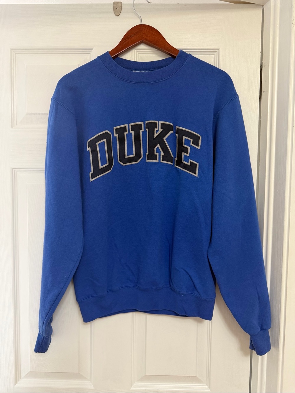 Champion Duke Crewneck Sweatshirt in Royal Blue with Black/White Lettering